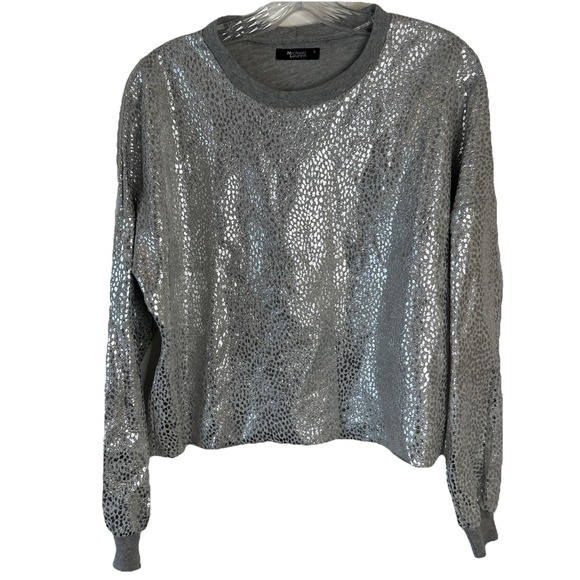 Michael Lauren Tops - NWOT Michael Lauren Sz Small Silver Metallic Textured Crop‎ Sweatshirt